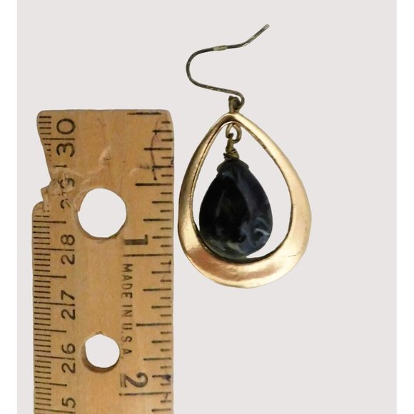 Set Necklace 16-19" Marble Pierced Fishhook Earrings Bracelet Bronze Green Blue - Picture 8 of 13